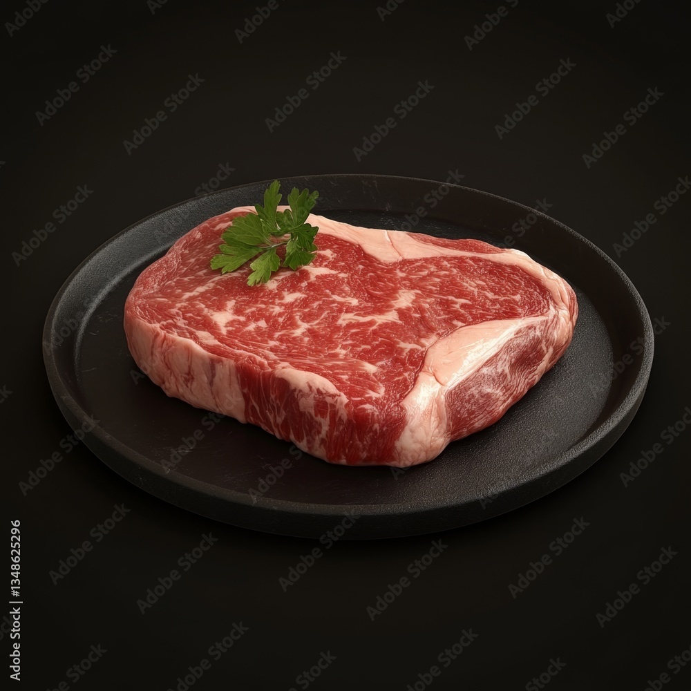 Luxurious 3D Rendered Wagyu Beef Steak on Black Plate Luxurious 3D Rendered Wagyu Beef Steak on Black Plate
