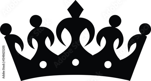 Elegant Black Crown Silhouette with Round and Diamond Accents on White Backdrop