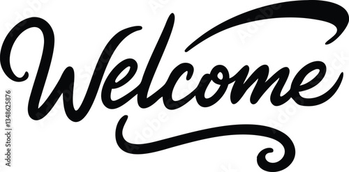 Elegant Welcome Calligraphy Design, Decorative Lettering Text on White Backdrop, Art