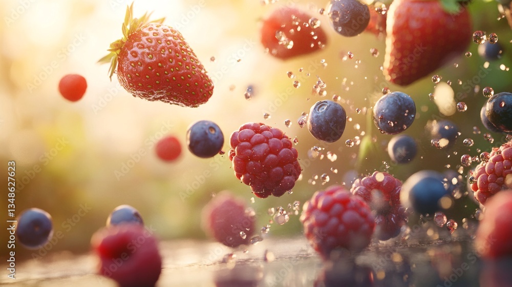 Flow of Strawberries, Raspberries, and Blueberries Tumbling Down Flow of Strawberries, Raspberries, and Blueberries Tumbling Down