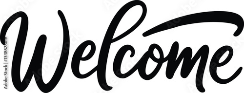 Hand Lettering Welcome Text in Black Calligraphy Isolated on a White Background