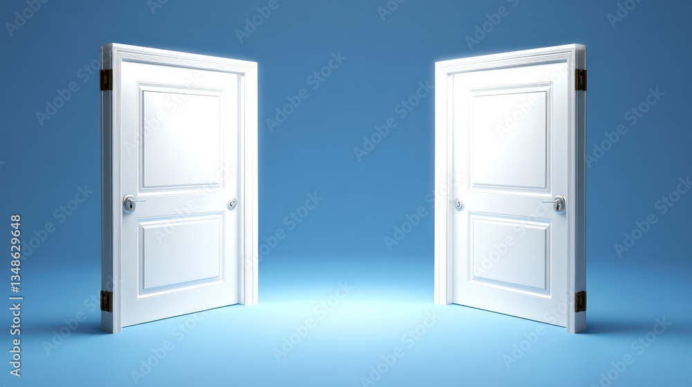 Two Open Doors, Choices, Blue Background Two Open Doors, Choices, Blue Background