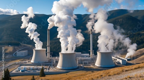 Wallpaper Mural Geothermal power plant generating steam in mountainous landscape for renewable energy Torontodigital.ca