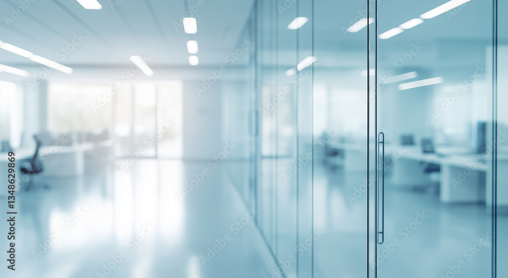 Blur background of office interior with large windows with city urban view, plants, and wooden desks at sunset. Modern workplace and urban greenery concept. Abstract light bokeh at office interior. Blur background of office interior with large windows with city urban view, plants, and wooden desks at sunset. Modern workplace and urban greenery concept. Abstract light bokeh at office interior.