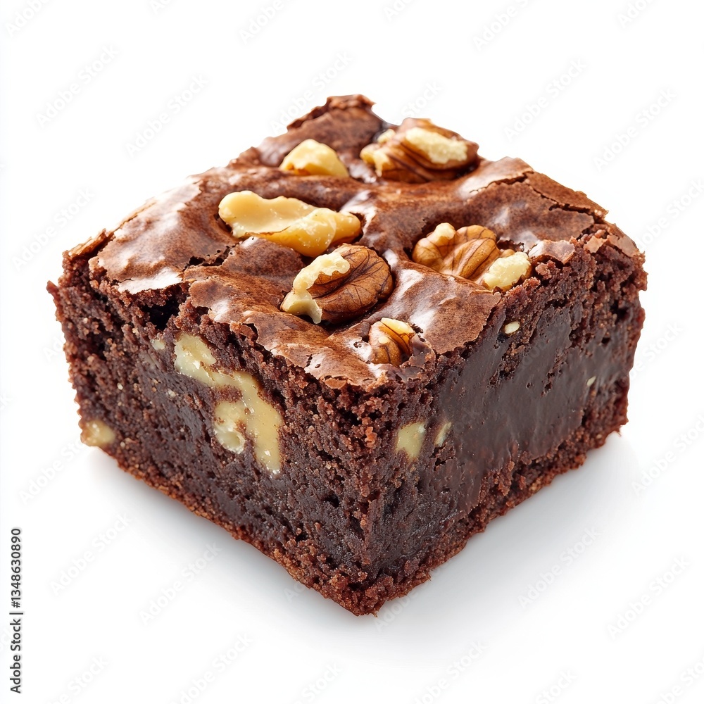 Decadent chocolate brownie topped with nuts. A rich, fudgy brownie, perfect for satisfying a sweet craving. Features scattered pecans Decadent chocolate brownie topped with nuts. A rich, fudgy brownie, perfect for satisfying a sweet craving. Features scattered pecans