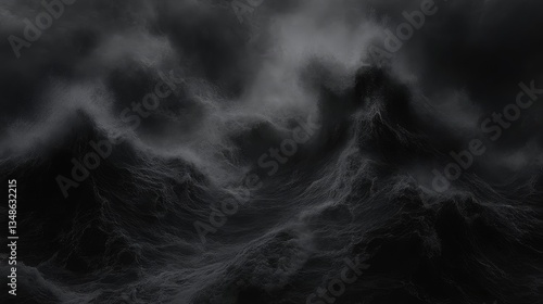 Dark, turbulent seascape.  Vast, ominous waves crashing.  A dramatic, stormy ocean