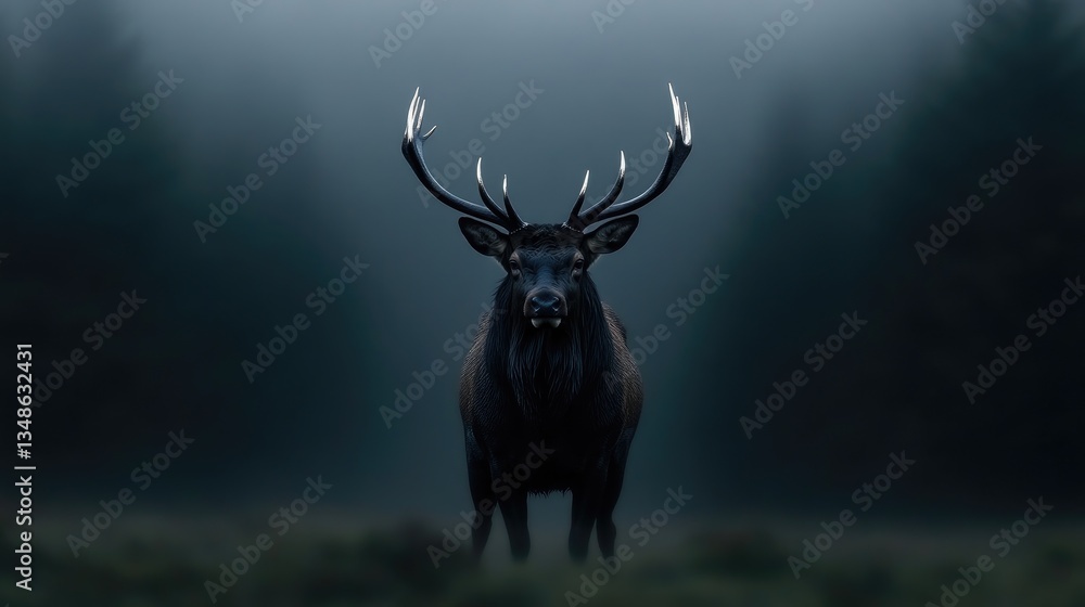 Naklejka premium Majestic deer in a misty forest