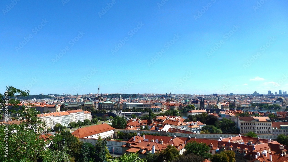Fototapeta premium Scenic aerial view of Prague old town area from Prague castle complex