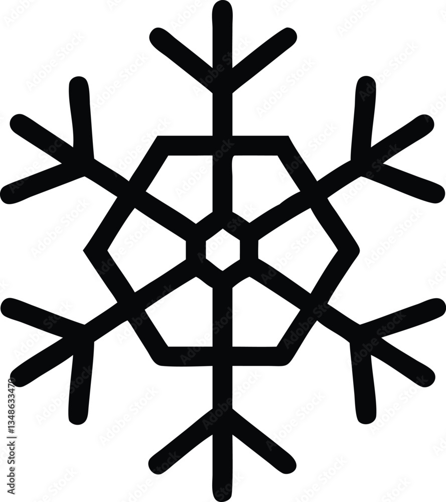 Simple Black Snowflake Icon with Thick Lines on a White Background for Winter Season Simple Black Snowflake Icon with Thick Lines on a White Background for Winter Season
