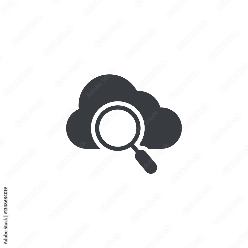 Cloud with a magnifying glass vector icon Cloud with a magnifying glass vector icon