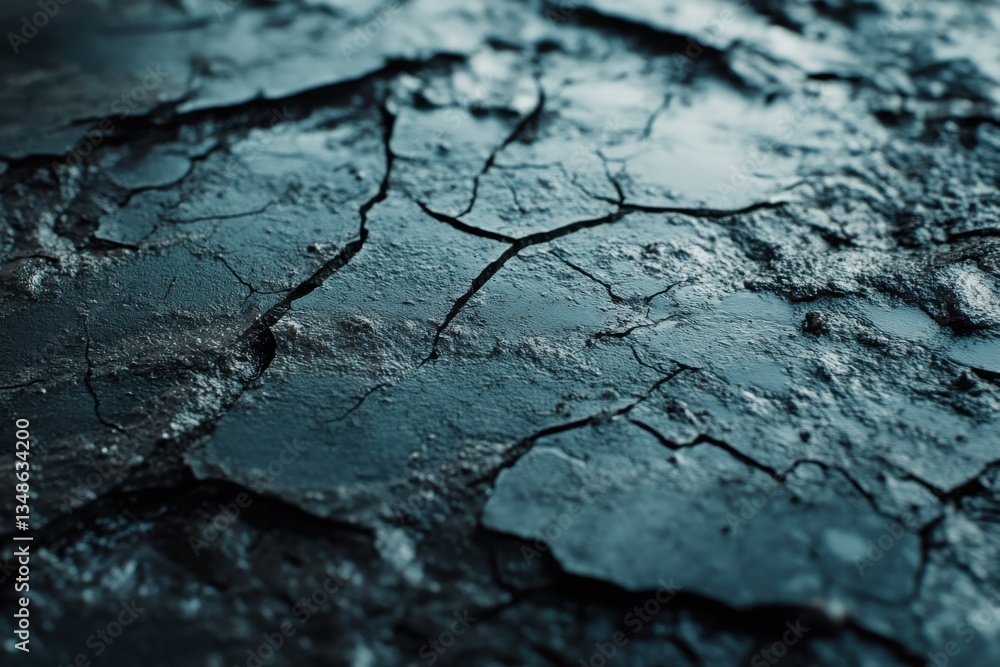 Fototapeta premium Textures and patterns emerge from cracked wet earth after a heavy rain in a desolate landscape