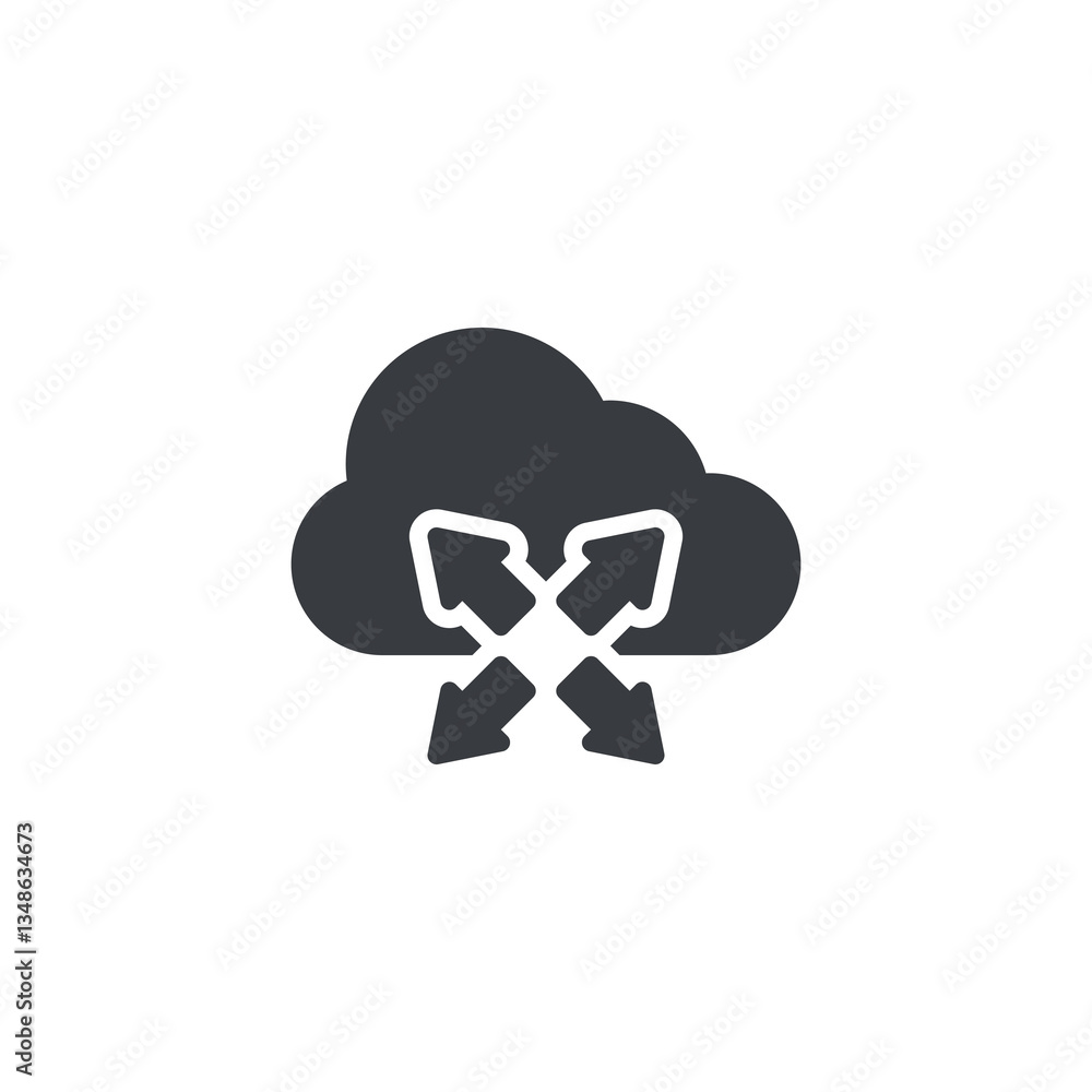 Cloud with expanding arrows vector icon Cloud with expanding arrows vector icon