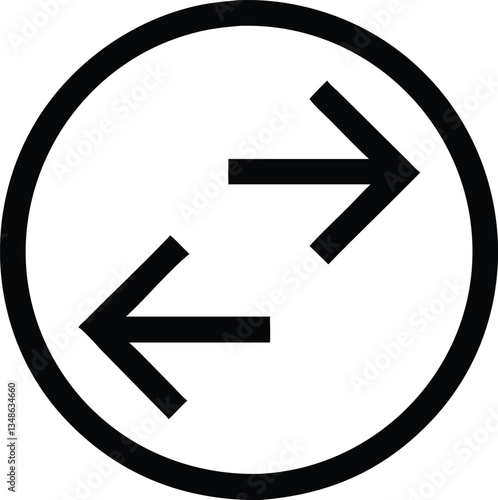 Two Arrows Pointing in Opposite Directions Encased in a Circular Outline, Black Shape