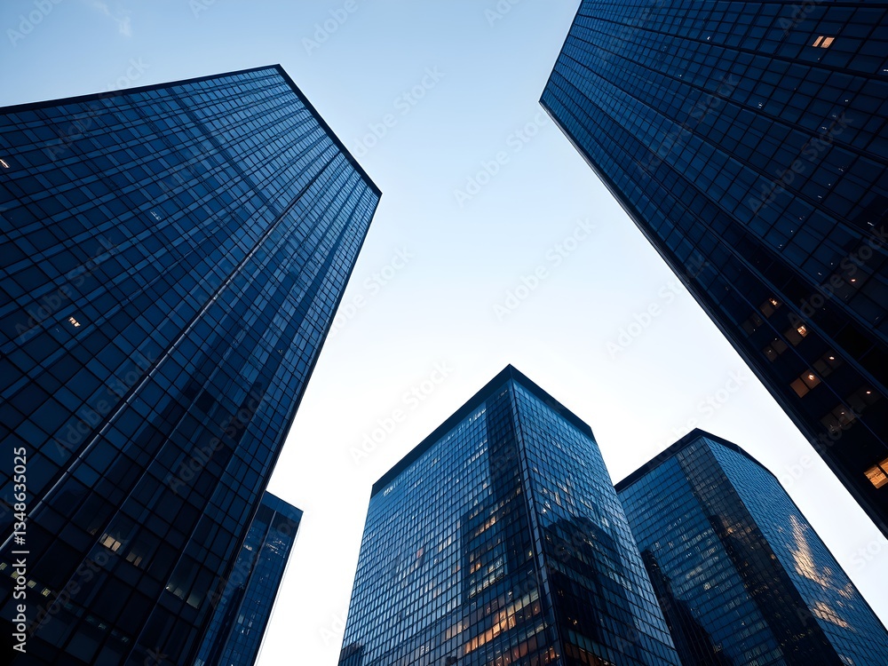 Corporate office buildings towers skyscrapers low angle Corporate office buildings towers skyscrapers low angle
