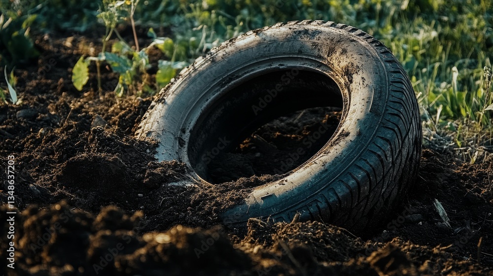 Abandoned Tire in the Soil: Environmental Damage Abandoned Tire in the Soil: Environmental Damage