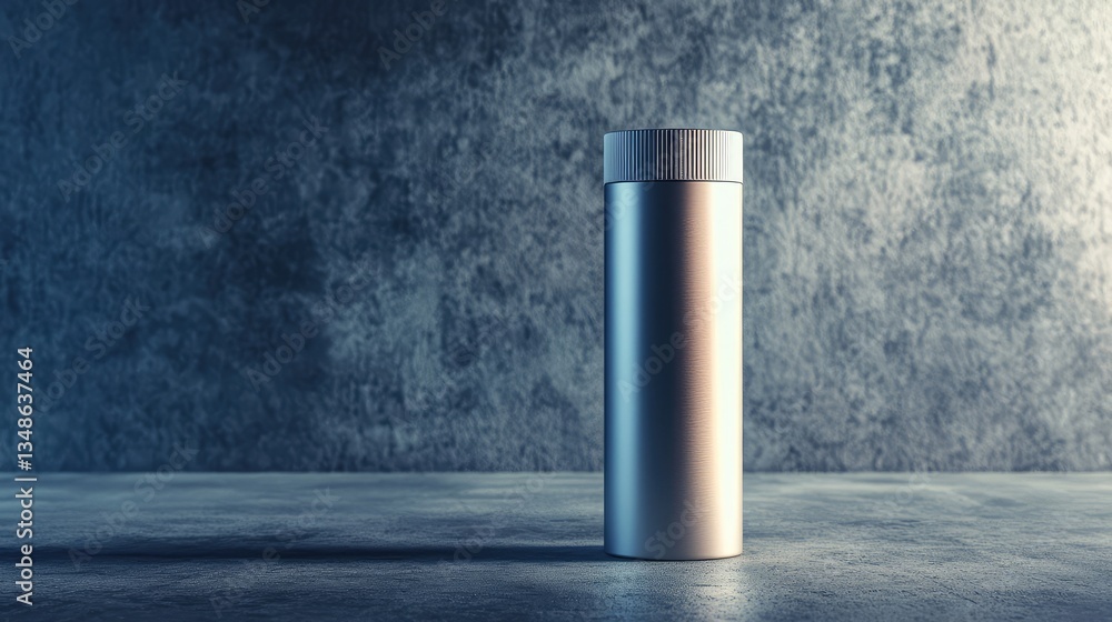 A blank spray deodorant can standing upright on a cool, industrial background. A blank spray deodorant can standing upright on a cool, industrial background.