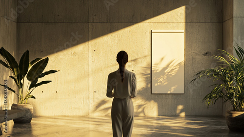 A businesswoman presenting a startup growth plan, face on camera in a modern minimalist room. 8k 