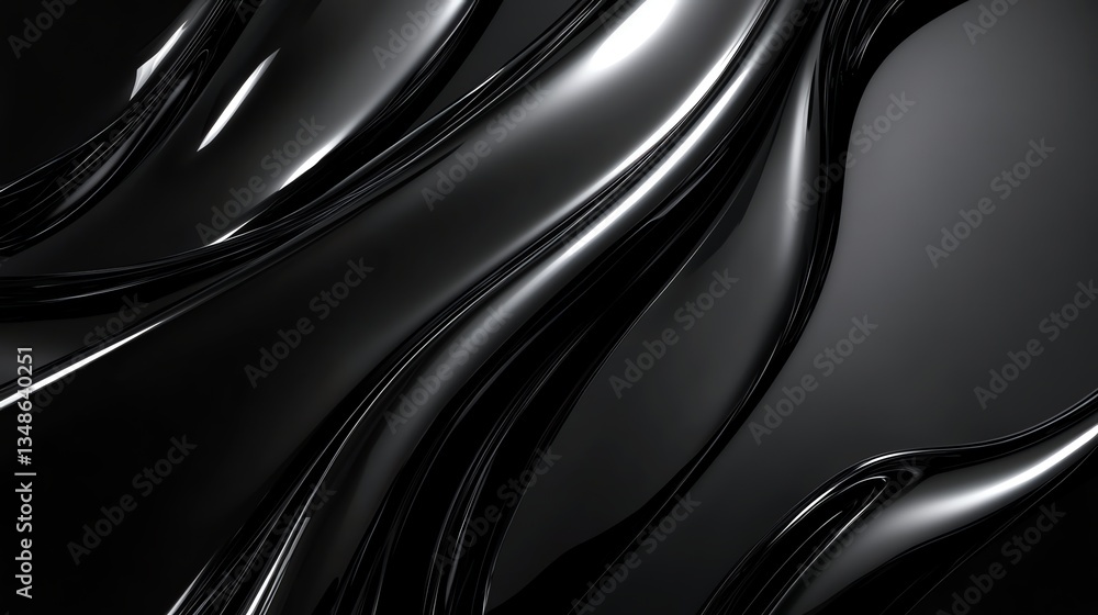 Fototapeta premium Abstract Black Shiny Curves with Reflection for Modern Design