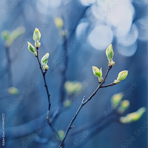 Fresh green buds on springtime trees 