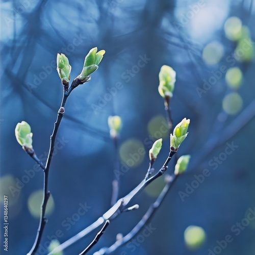 Fresh green buds on springtime trees 