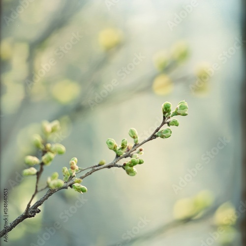 Fresh green buds on springtime trees