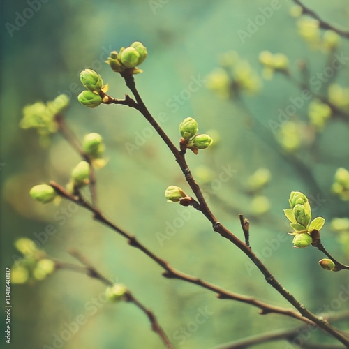 Fresh green buds on springtime trees