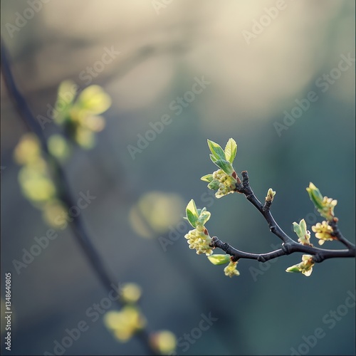 Fresh green buds on springtime trees