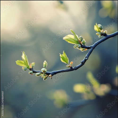 Fresh green buds on springtime trees