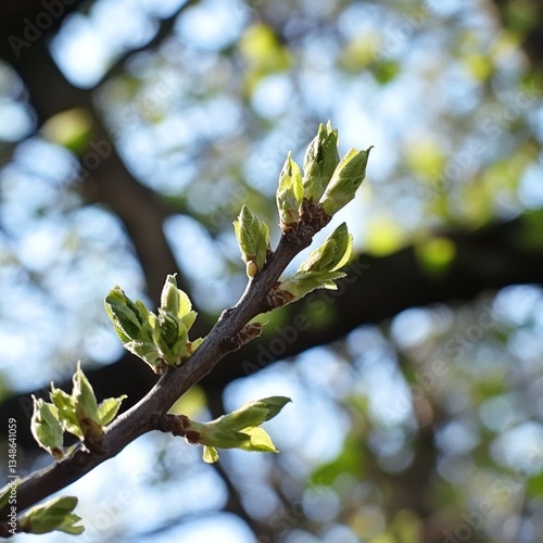Fresh green buds on springtime trees 