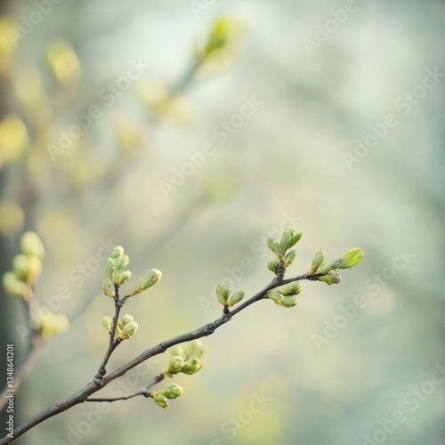 Fresh green buds on springtime trees 