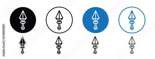 Set of 8 pixel perfect Kunal icon with 1 unexpanded, 1 silhouette, A sharp kunai icon, symbolizing stealth, ninjas, and martial arts in a bold vector style.