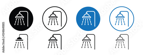 Set of 8 pixel perfect Shower icon with 1 unexpanded, 1 silhouette, A sleek shower icon, symbolizing cleanliness, hygiene, and bathroom essentials in a bold vector style.