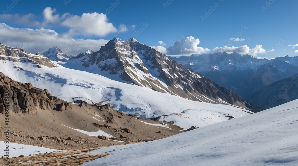 Fototapeta premium Reduced snowpack observed on mountain highlighting climate change impacts on ecosystems