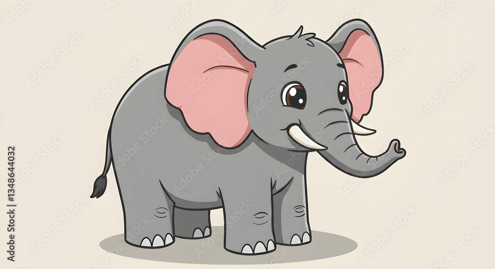 Fototapeta premium Charming cartoon African elephant with expressive eyes, friendly smile, playful trunk.