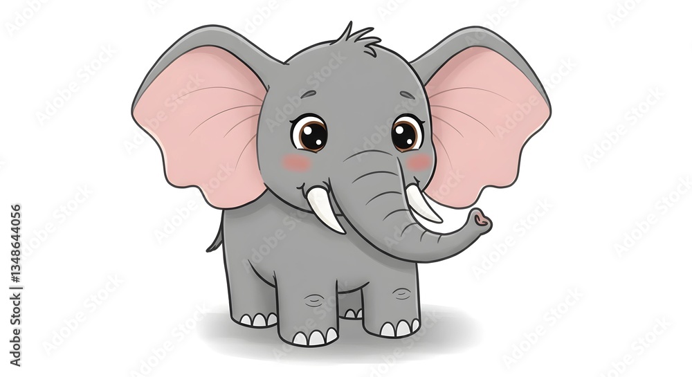 Fototapeta premium Charming cartoon African elephant with expressive eyes, friendly smile, playful trunk.
