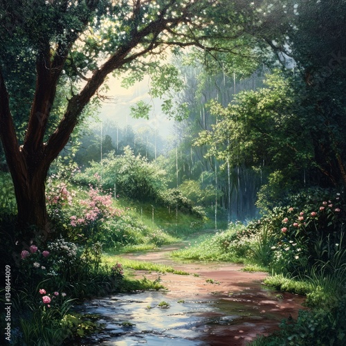 Lush spring landscapes after a fresh rain