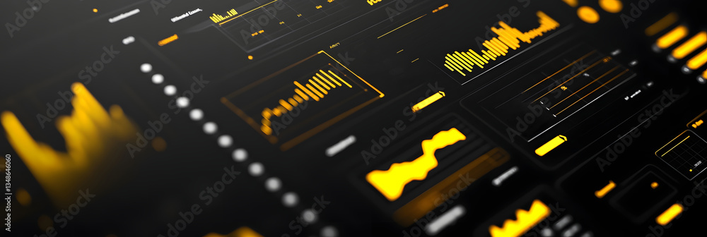 Close up of a sleek high tech executive dashboard with financial data visualizations Close up of a sleek high tech executive dashboard with financial data visualizations