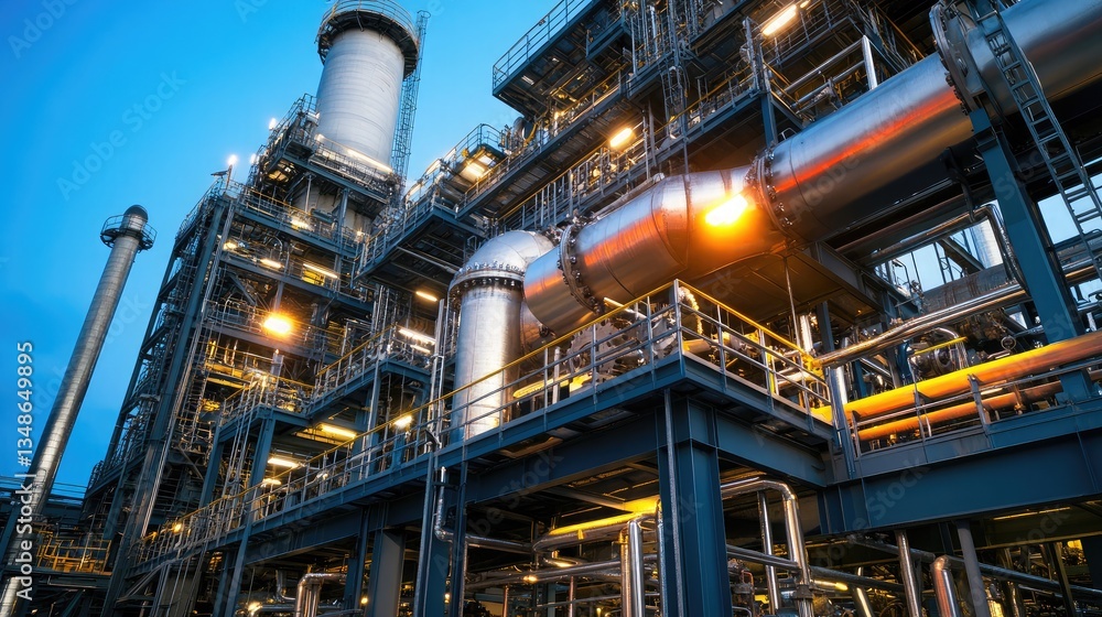 Fototapeta premium A heavy industrial plant with massive gears, pipes, and metal structures.