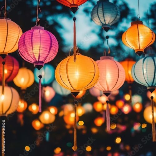 Summer festival with vibrant lanterns and joyful celebrations under the sun