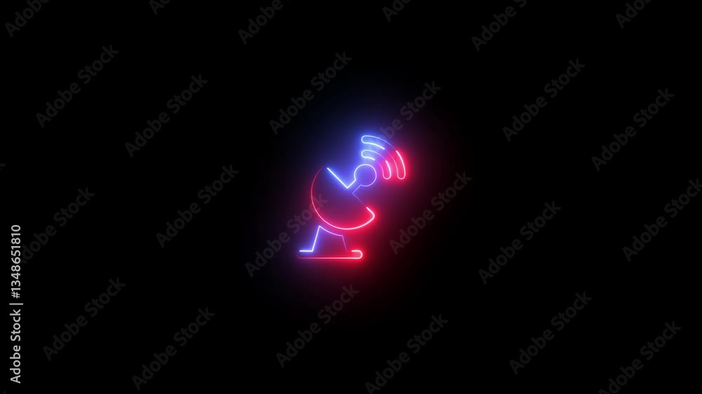 Neon glowing internet sharing icon on black background animation. vibrant red and purple colors, Wi-Fi signal icon, dark background Neon glowing internet sharing icon on black background animation. vibrant red and purple colors, Wi-Fi signal icon, dark background
