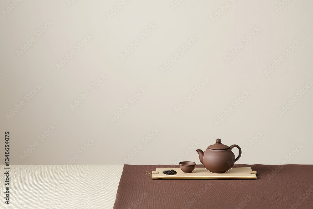Traditional Chinese tea set with teapot, small cups, and loose tea on a tray. Elegant and serene, ideal for tea or heritage content. Traditional Chinese tea set with teapot, small cups, and loose tea on a tray. Elegant and serene, ideal for tea or heritage content.