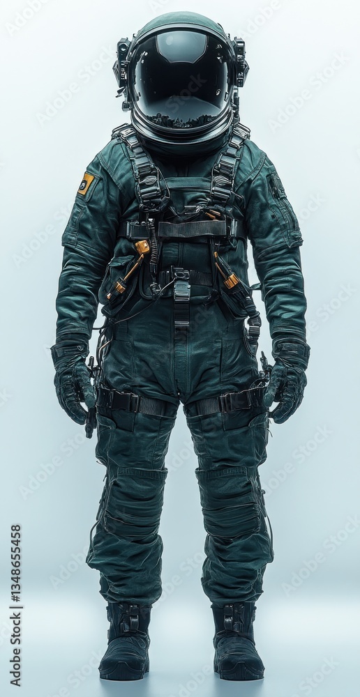Modern Fighter Pilot Flight Suit in Green with Intricate Helmet Design on White Background Modern Fighter Pilot Flight Suit in Green with Intricate Helmet Design on White Background