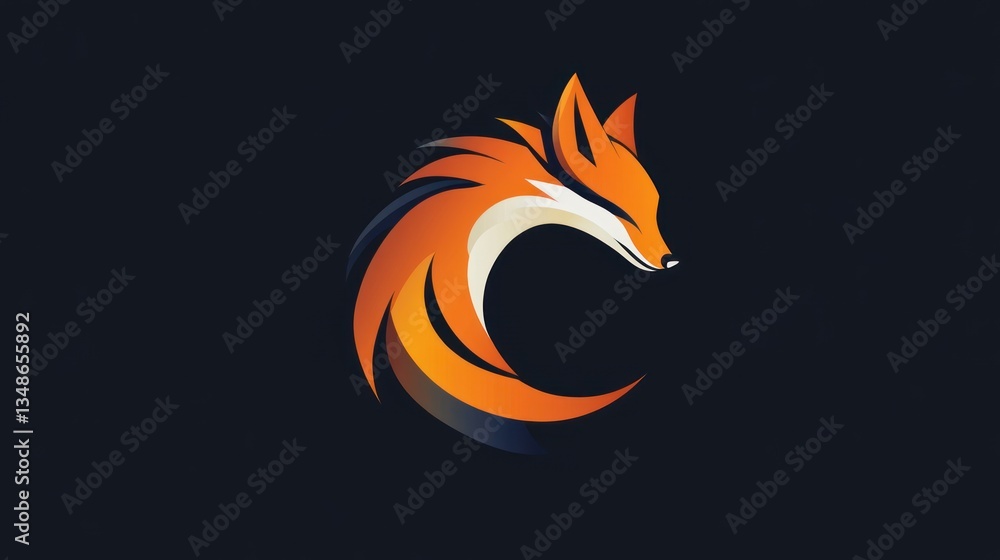 Obraz premium A Stylized Orange Fox Head Displayed With C Shaped Design