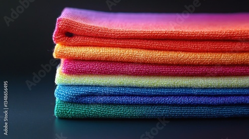 Vibrant Rainbow Stack of Cleaning Cloths