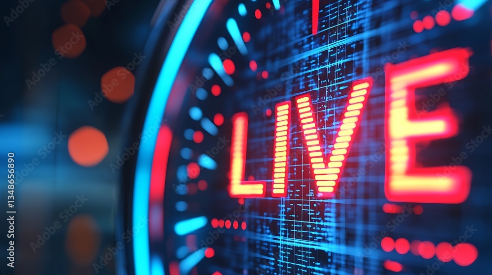 A vibrant digital display shows the word A vibrant digital display shows the word