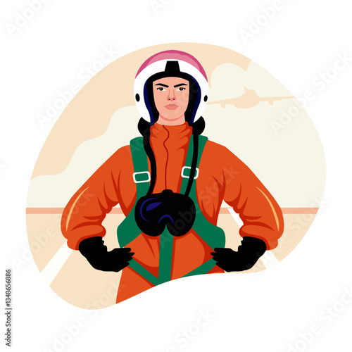 A flat style illustration of professional female pilot 
