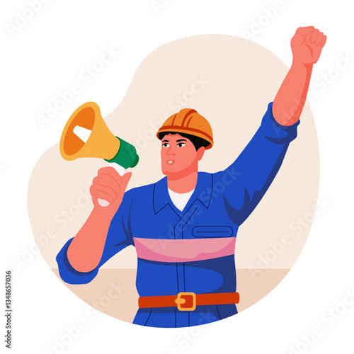 A worker raising voice for his rights, flat style illustration 