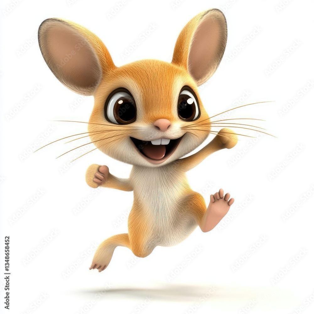 Fototapeta premium A joyful cartoon critter running and smiling with big ears showing