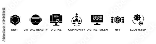 METAVERSE banner web icon vector illustration concept for product and service quality inspection with an icon of defi , virtual reality, digital, community, digital token, nft, ecosystem
