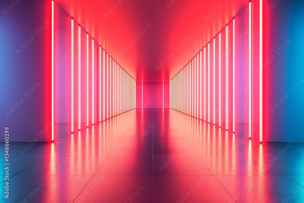 Fototapeta premium Futuristic neon corridor with vibrant red and blue lighting